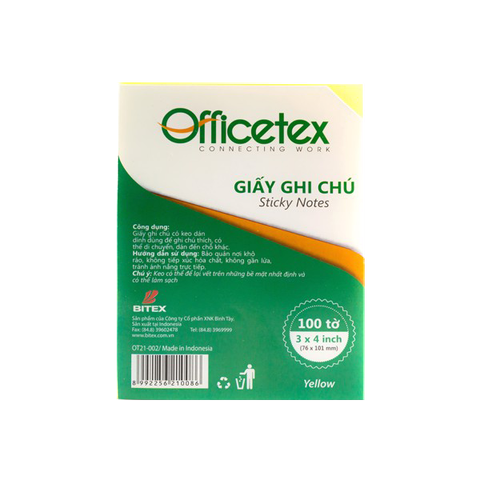 Giấy ghi chú Officetex 3 x 4 màu vàng