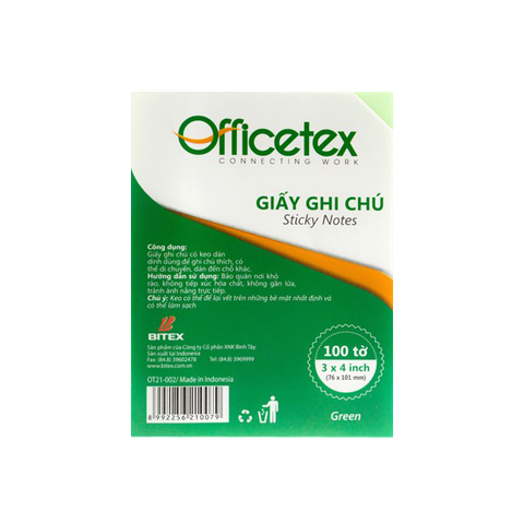 Giấy ghi chú Officetex 3 x 4 màu xanh lá