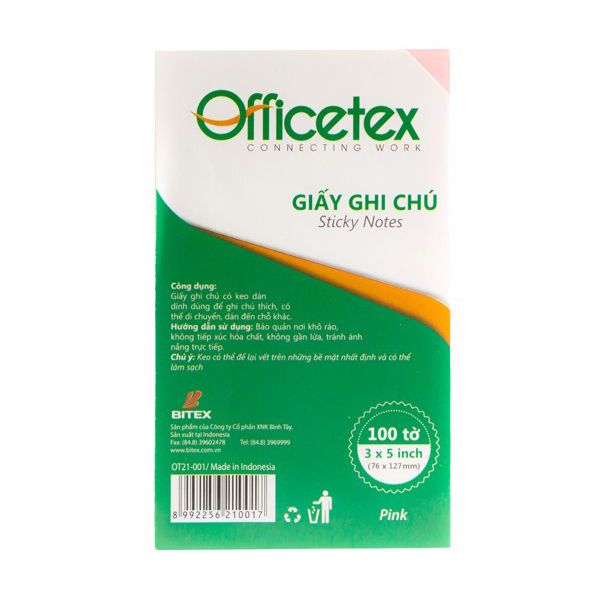 Giấy ghi chú Officetex 3 x 5 màu hồng