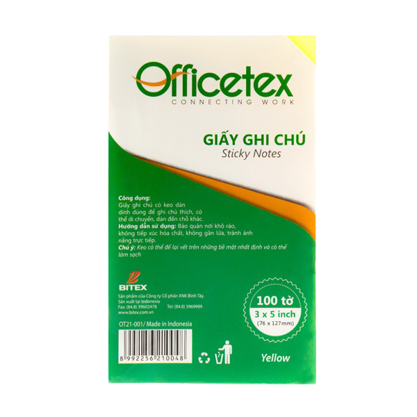 Giấy ghi chú Officetex 3 x 5 màu vàng