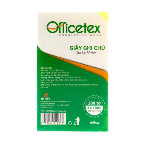 Giấy ghi chú Officetex 3 x 5 màu vàng