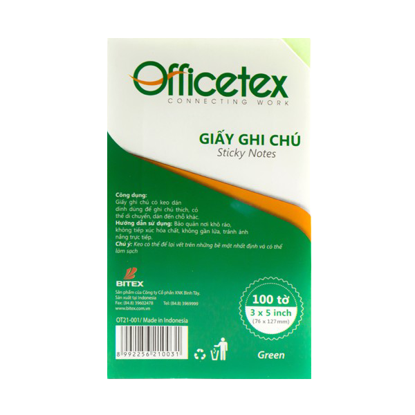 Giấy ghi chú Officetex 3 x 5 màu xanh lá