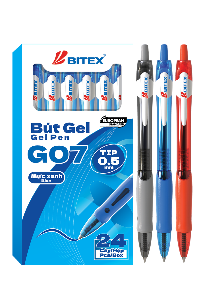 Bút gel Bitex G07 mực xanh / đỏ / đen 0.5mm (24 cây/hộp)