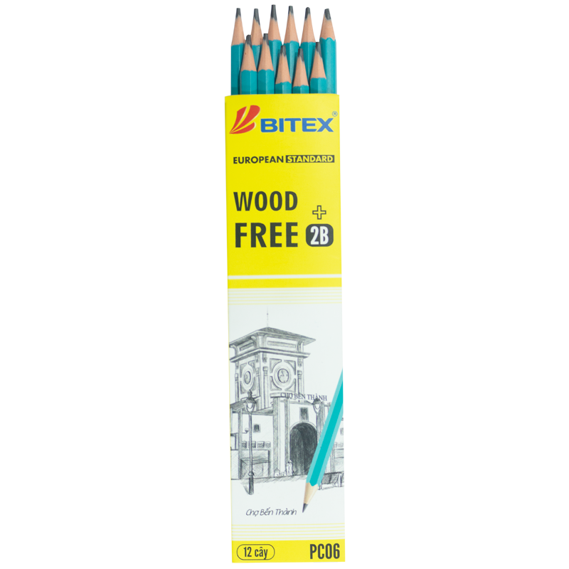 Bút chì đen 2B Wood Free PC06 (12 cây/hộp)