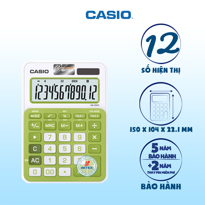 Máy tính Casio MS-20NC xanh lá