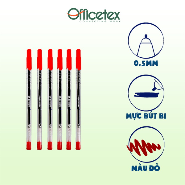 Bút bi mực đỏ OT-BP013RE (6 cây)