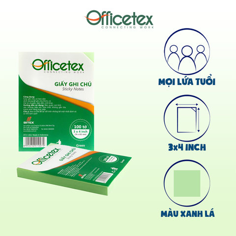 Giấy ghi chú Officetex 3 x 4 màu xanh lá