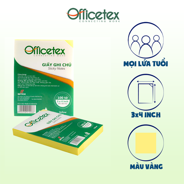 Giấy ghi chú Officetex 3 x 4 màu vàng