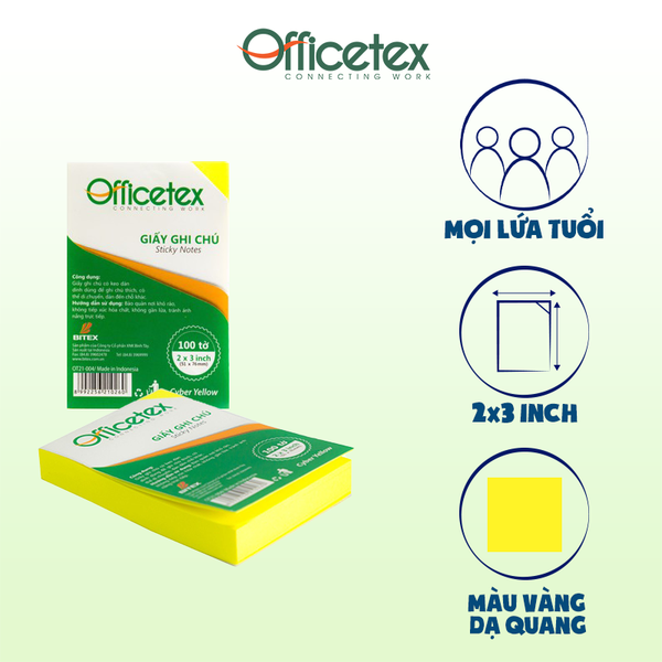 Giấy ghi chú Officetex 3 x 2 cyber màu vàng dạ quang