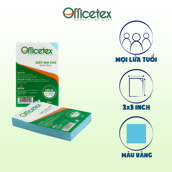 Giấy ghi chú Officetex 3 x 2 màu xanh dương