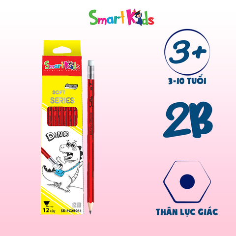 Bút chì 2B Soft Seri Sọc đỏ đen SK-PC2B011 Hộp 12 cây