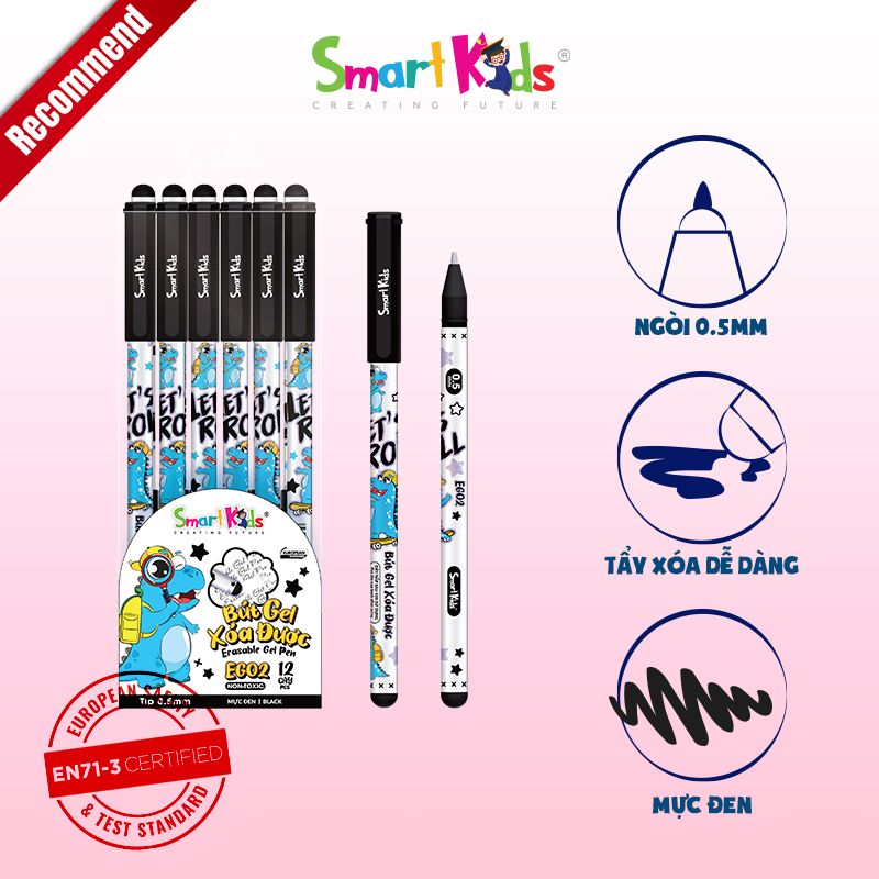 Bút gel xóa được Smartkids Dino EG02 ngòi 0.5mm (mực tím - đen - xanh)