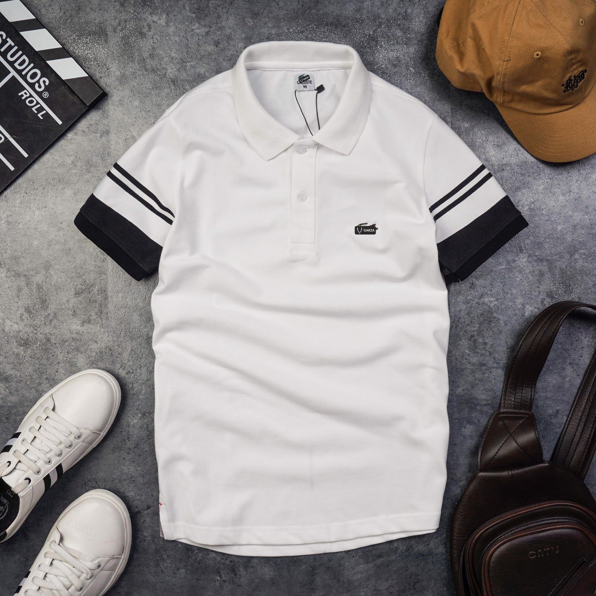 Áo thun polo Cá sấu viền tay