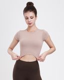  Áo Croptop Ngắn Tay Tập Yoga Gym Hibi Sports Cr814 Kiểu Basic, Kèm Mút Ngực 