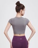  Áo Croptop Ngắn Tay Tập Yoga Gym Hibi Sports Cr814 Kiểu Basic, Kèm Mút Ngực 