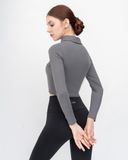  Áo Tập Yoga Gym Hibi Sports CR818 Kiểu Tay dài Cổ Bẻ Bấm Nút, Kèm Mút Ngực 