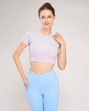  Áo Tập Yoga Gym Hibi Sports CR828 Kiểu Tay Ngắn Cổ Tròn Khoét Lưng, Kèm Mút Ngực 
