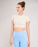  Áo Tập Yoga Gym Hibi Sports CR828 Kiểu Tay Ngắn Cổ Tròn Khoét Lưng, Kèm Mút Ngực 