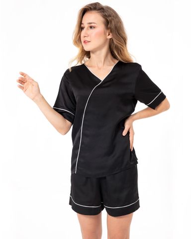  Set Pijama Đùi Vạt Áo Đắp Chéo Viền Trắng HB104 