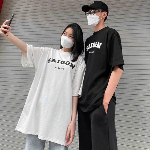  Áo Thun Tay Lỡ Hibi Active Saigon Classic K101 Kiểu Phông Unisex Nam Nữ, Vải Cotton Mịn, Form Oversize 