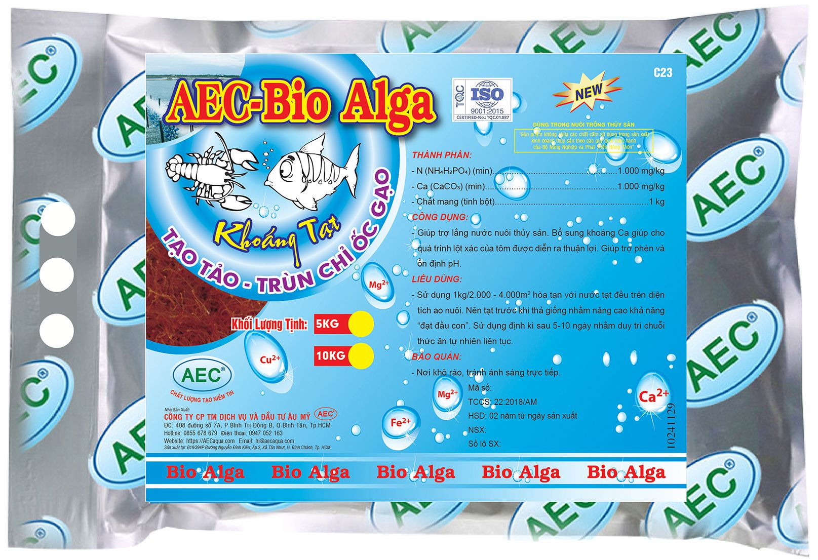 Aec–Bio Alga | Khoáng tạt – tạo tảo, trùn chỉ, ốc gạo Gói 5kg
