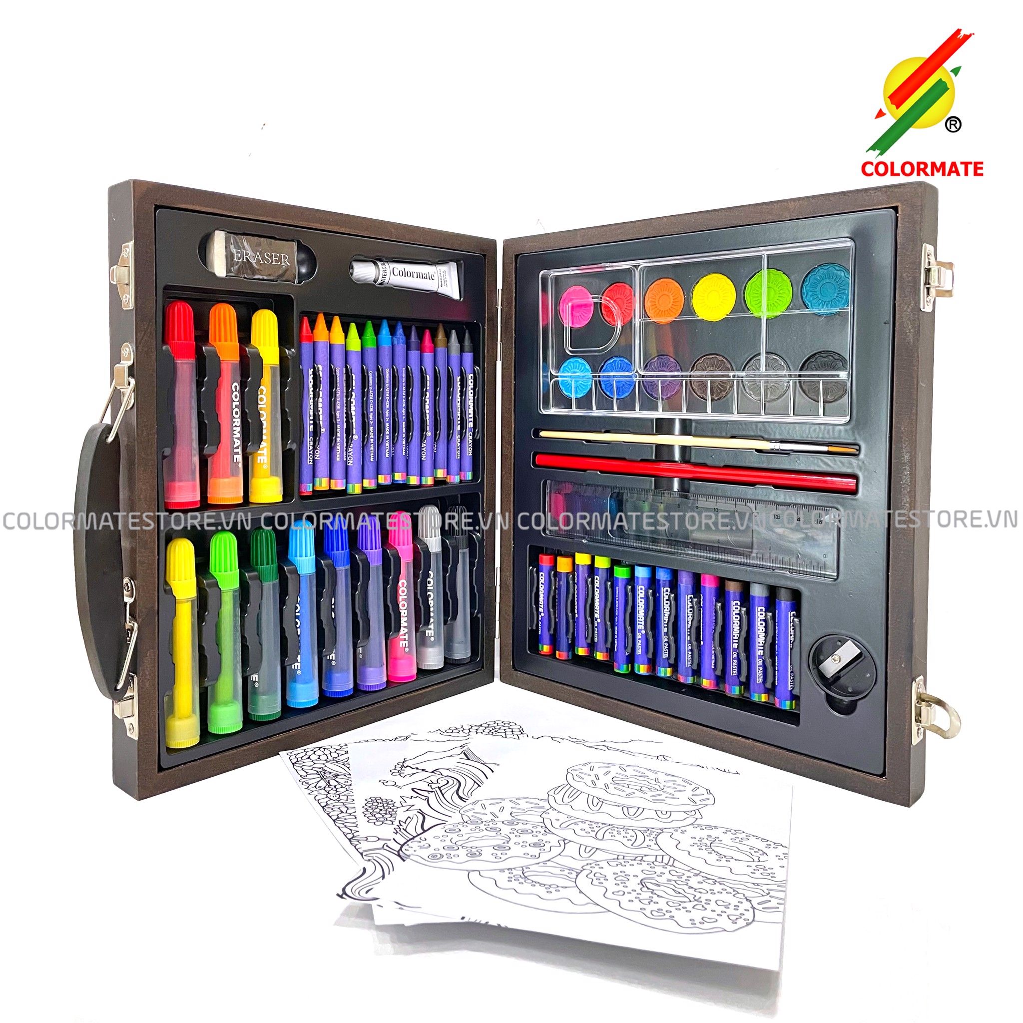 Bộ màu vẽ hộp gỗ 57W chi tiết-Colormate