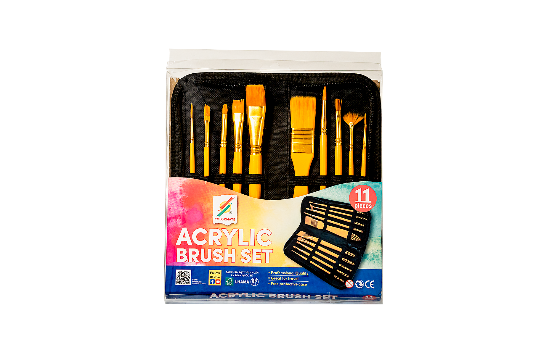 Bộ 10 cây cọ vẽ màu Acrylic tặng túi đựng cọ -Colormate