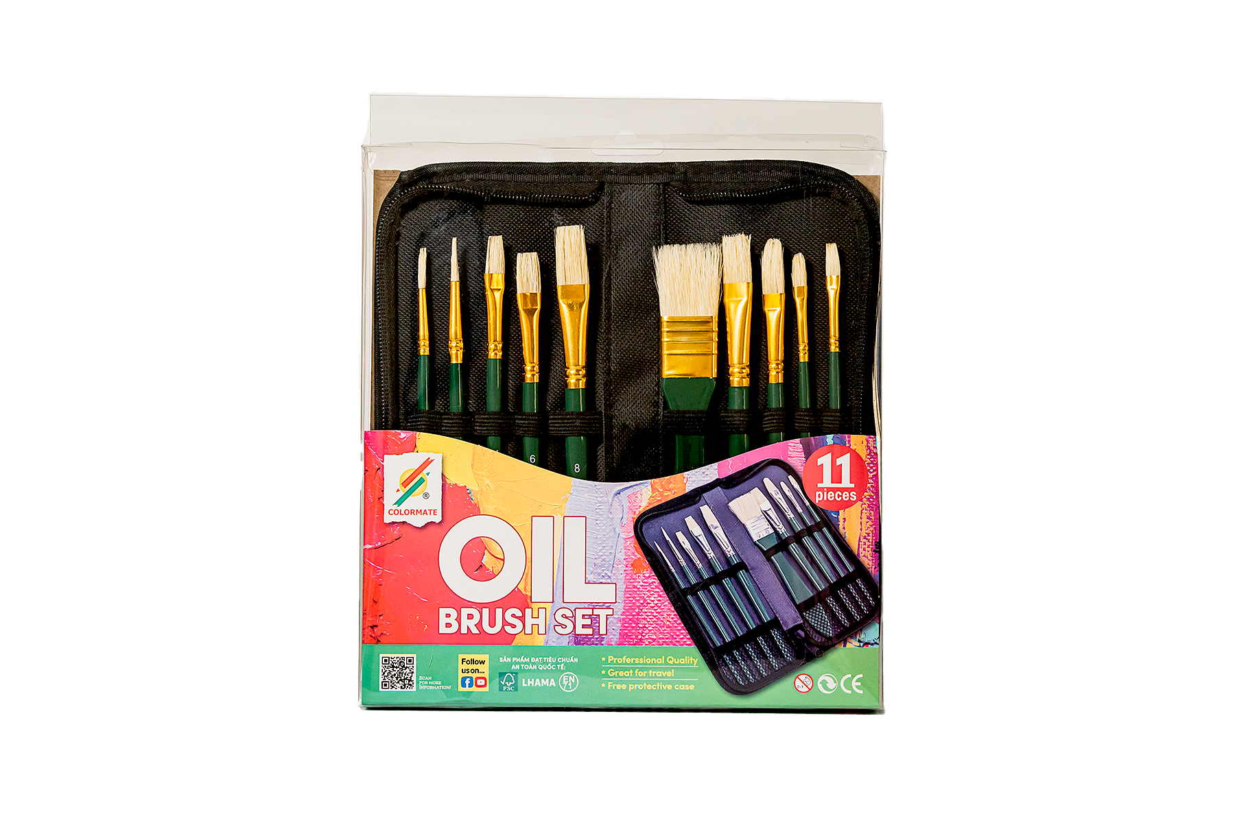Bộ 10 cây cọ vẽ màu dầu tặng túi đựng cọ-Colormate