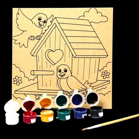Canvas Gỗ Tô Màu 8x8 kèm dây màu và cọ (wooden painting canvas)-Colormate