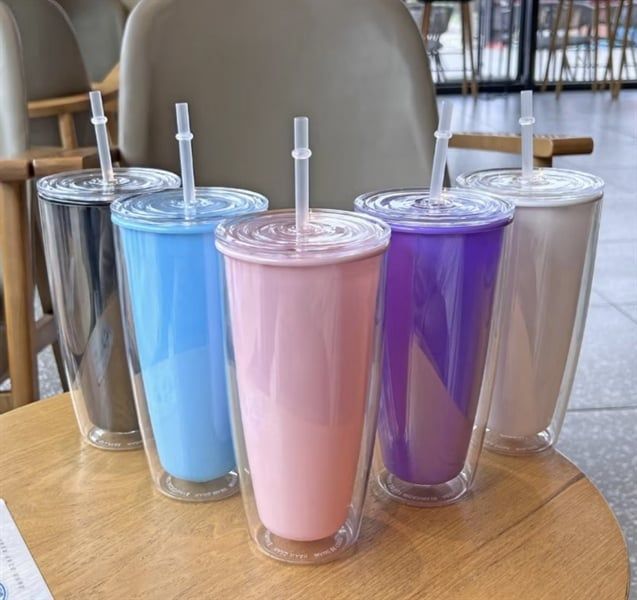 Ly nước 2 lớp trơn màu 750ML