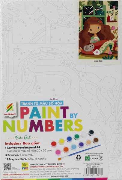 Tranh Tô Màu Số Hóa CUTE GIRL A4-Colormate
