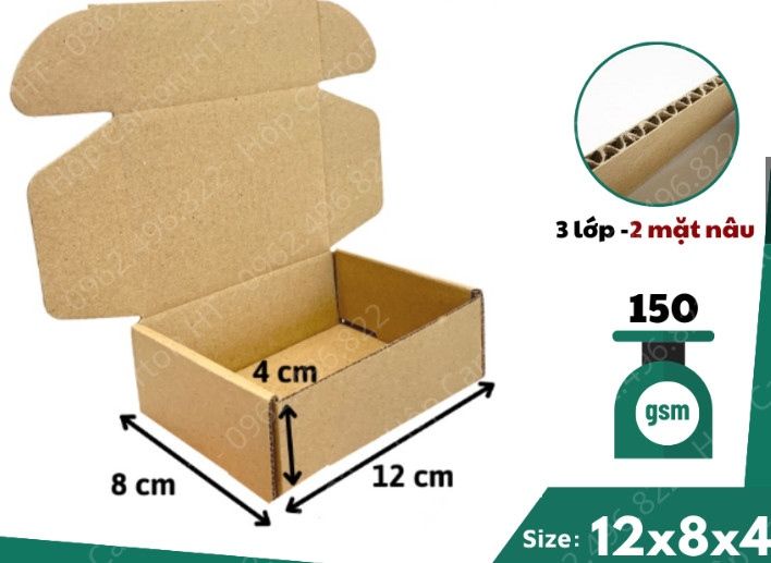 Hộp Carton Nắp Gài 12x8x4