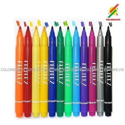 Bộ 12 Bút Lông FELTEEZ, Bút lông ngòi 1mm-Colormate