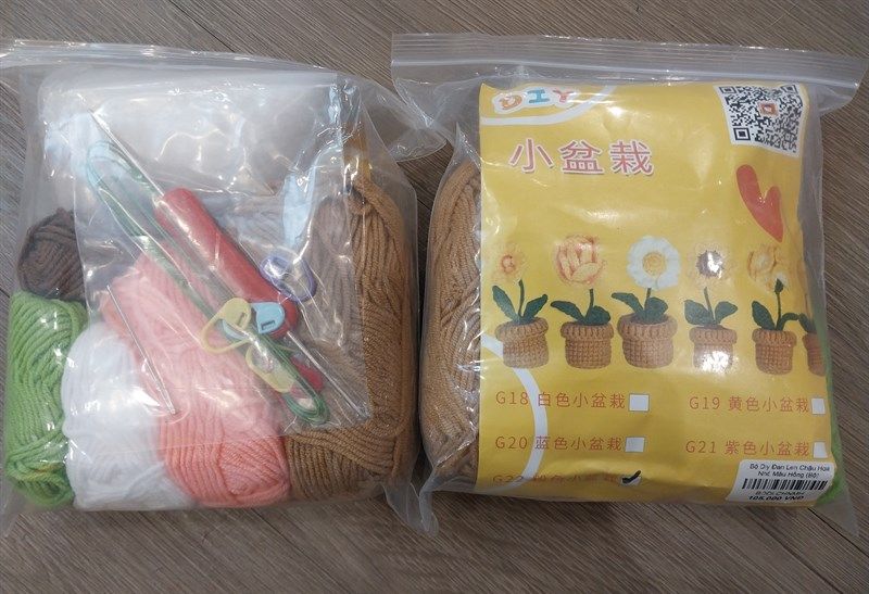 Bộ Diy Đan Len Chậu Hoa Nhỏ Màu Hồng