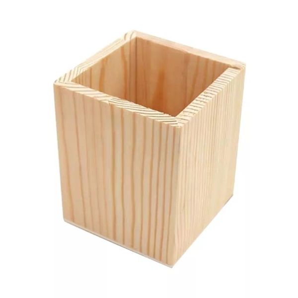 Chậu gỗ hình trụ vuông trang trí đá