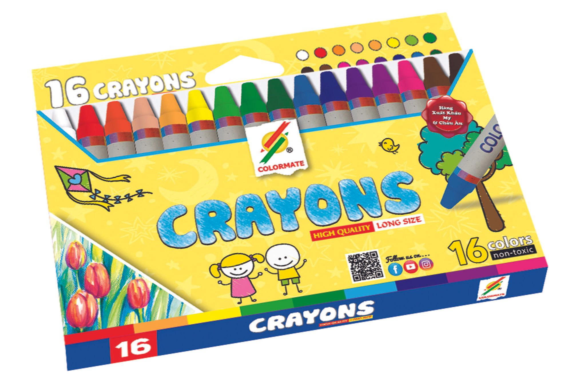 Bút sáp màu 16 cây hộp giấy-Colormate
