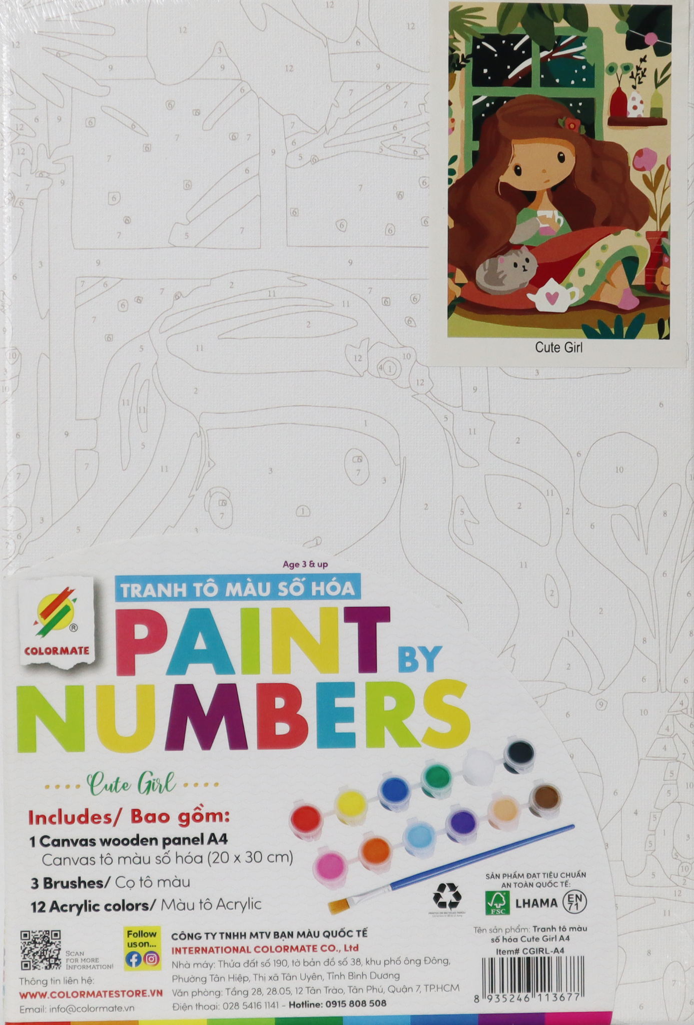 Tranh Tô Màu Số Hóa CUTE GIRL A4-Colormate