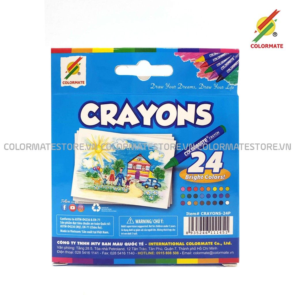 Bút Sáp Màu 24 Cây Hộp Giấy-Colormate