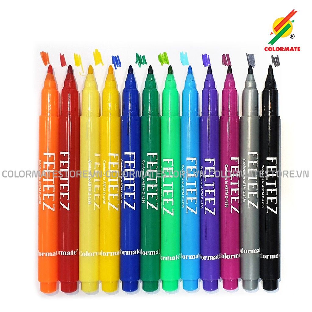 Bộ 12 Bút Lông FELTEEZ, Bút lông ngòi 1mm-Colormate