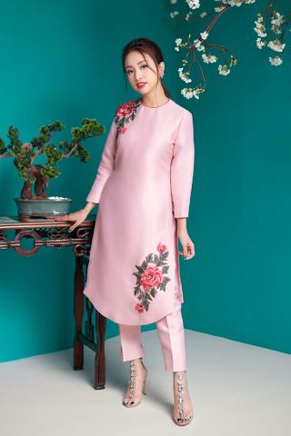 Bộ AD taffeta hoa hồng Hồng