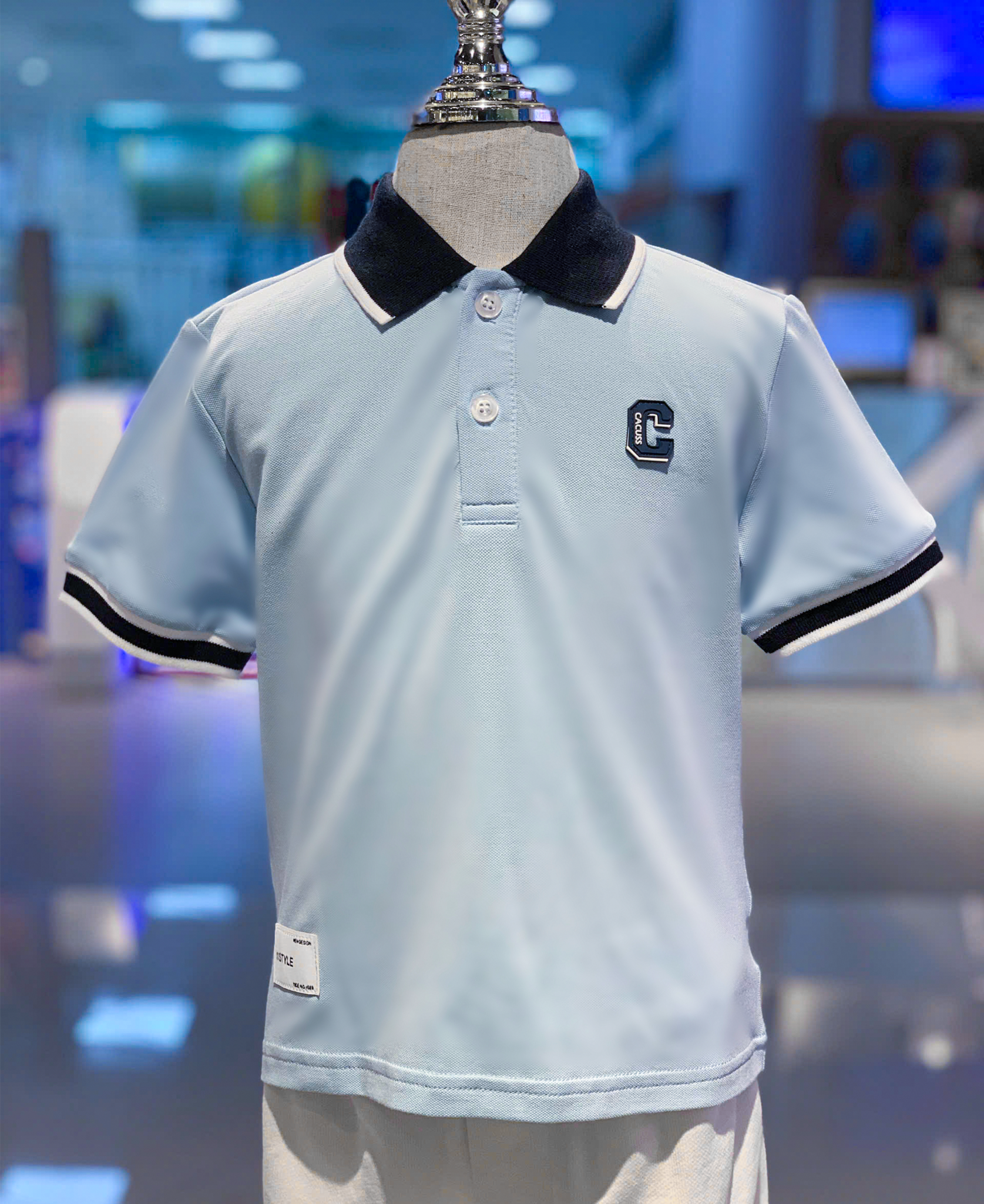 Áo Polo Tay Ngắn Bé Trai Cotton Cao Cấp - Phối Cổ Tinh Tế Xanh Dương & Trắng | Crown Space CKBS2150126