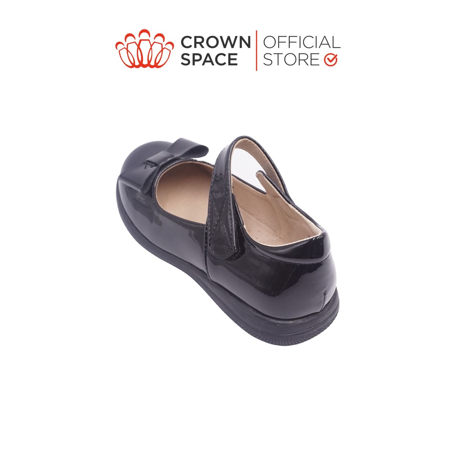 Giày Búp Bê Đen Bóng Bé Gái Đế Bệt, Đính Hoa, Tiện Lợi | Crown Space CRUK3075