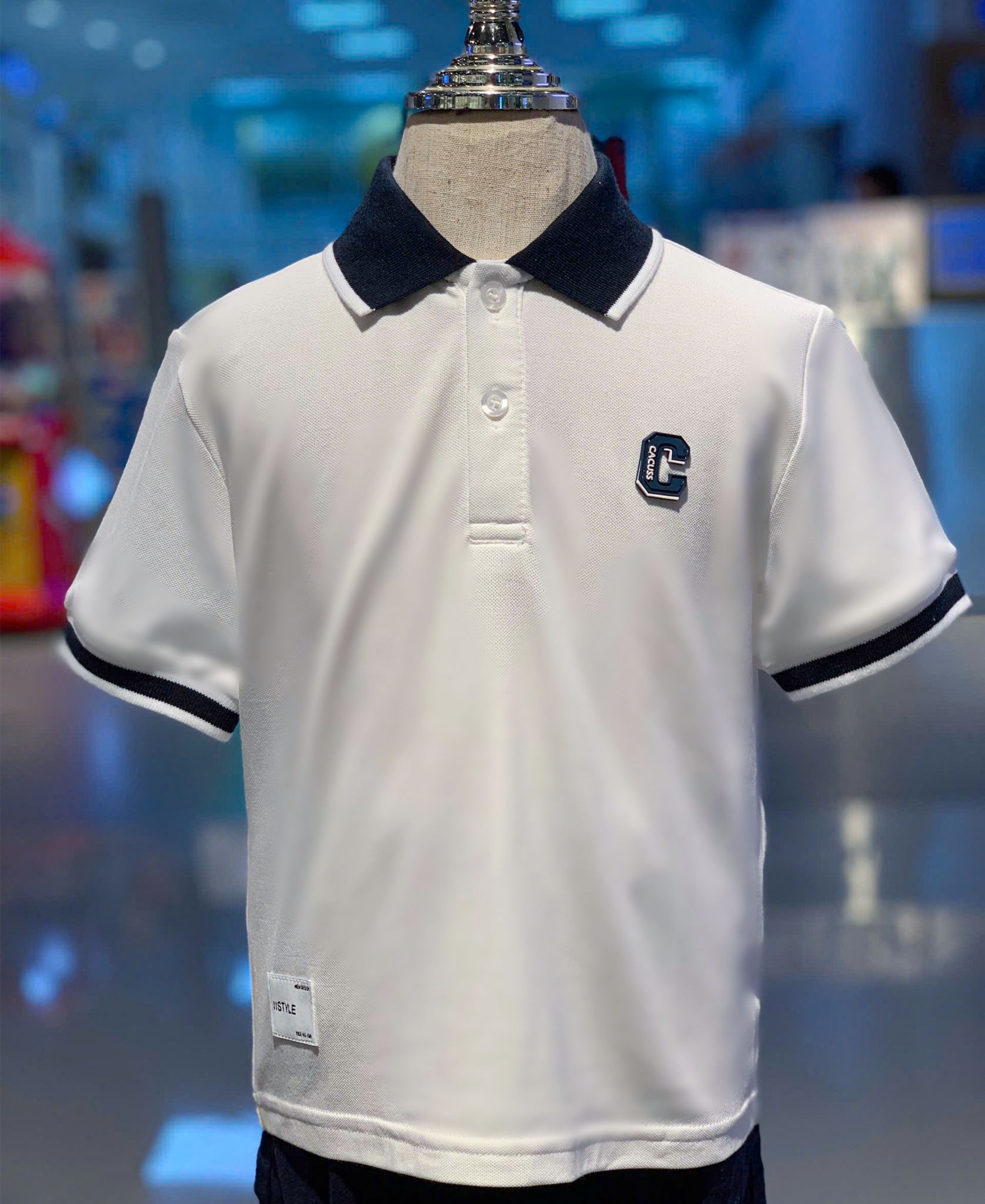 Áo Polo Tay Ngắn Bé Trai Cotton Cao Cấp - Phối Cổ Tinh Tế Xanh Dương & Trắng | Crown Space CKBS2150126