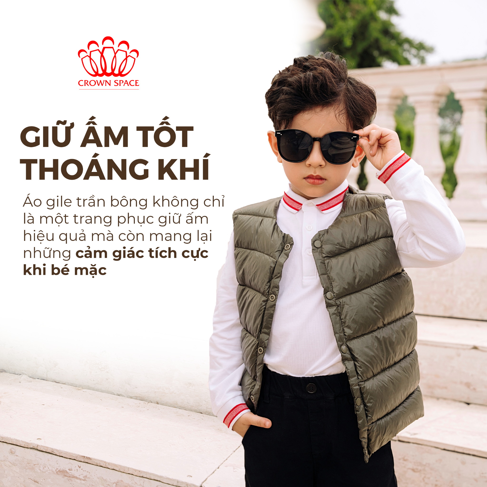 Áo Phao Gile Bé Trai Màu Đen Cool Ngầu | Crown Space CKBS5341404