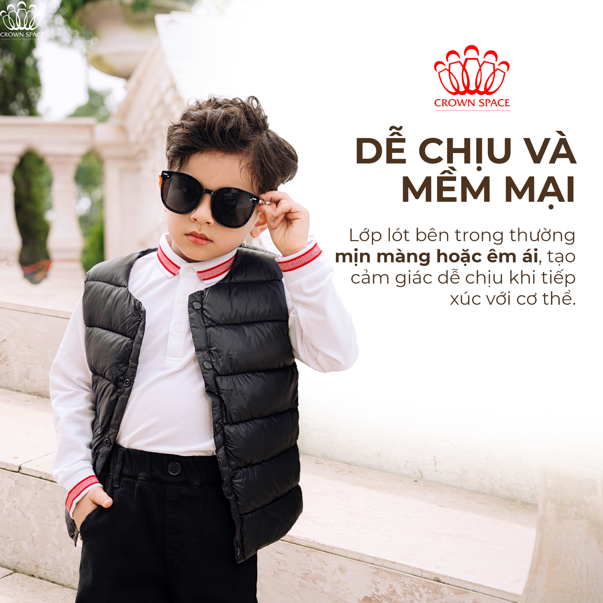 Áo Phao Gile Bé Trai Màu Đen Cool Ngầu | Crown Space CKBS5341404