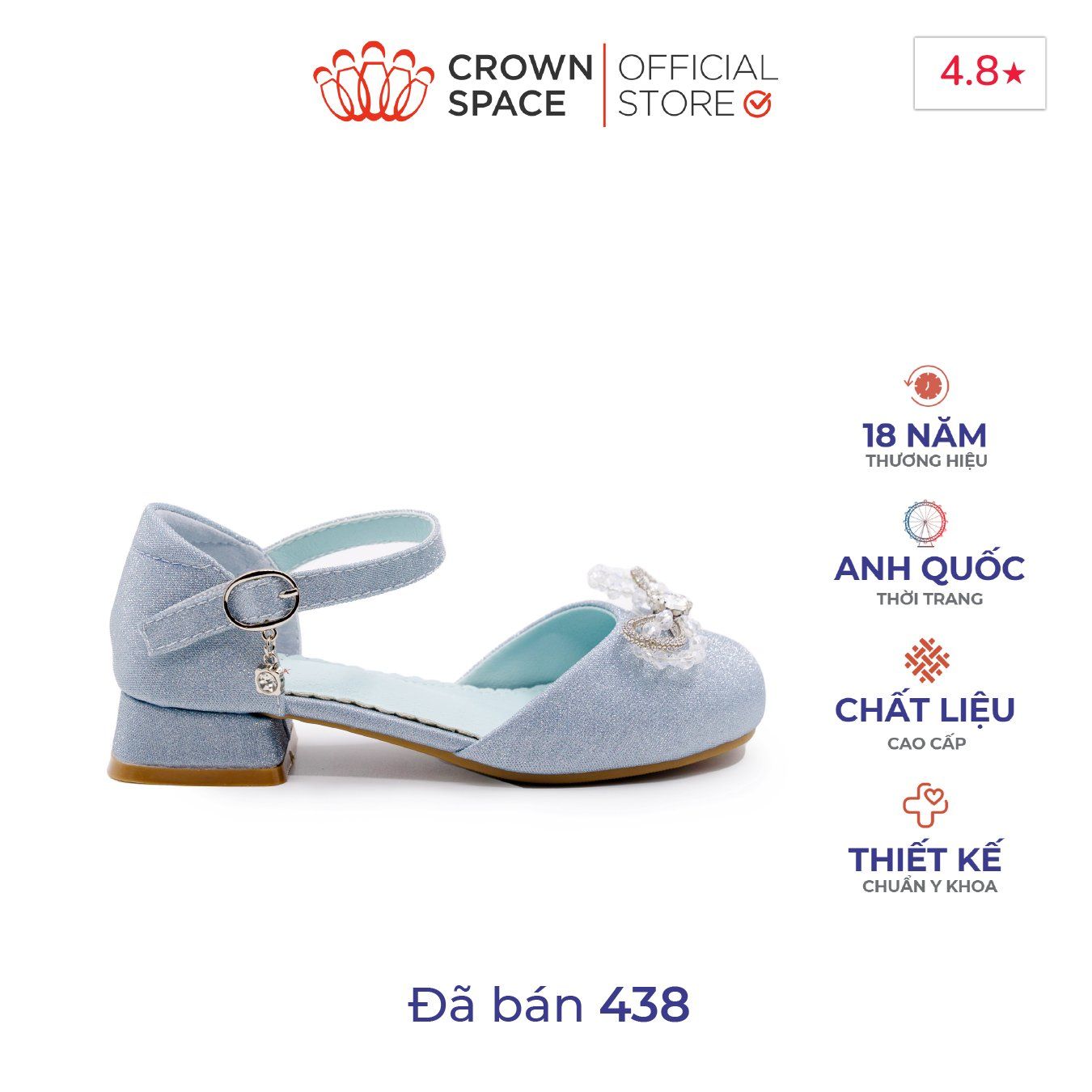 Giày Búp Bê Bé Gái Da Thật Đế Cao Gót, Thấm Hút Tốt | Crown Space CRUK3151