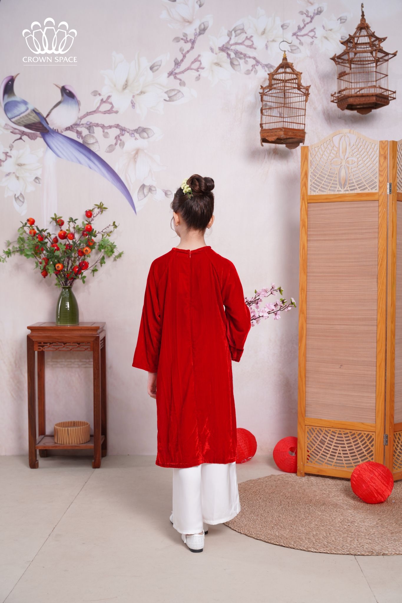 Áo Dài Nhung Màu Đỏ Bé Gái Sang Trọng | Crown Space CKGL9933107 CKGL9933108