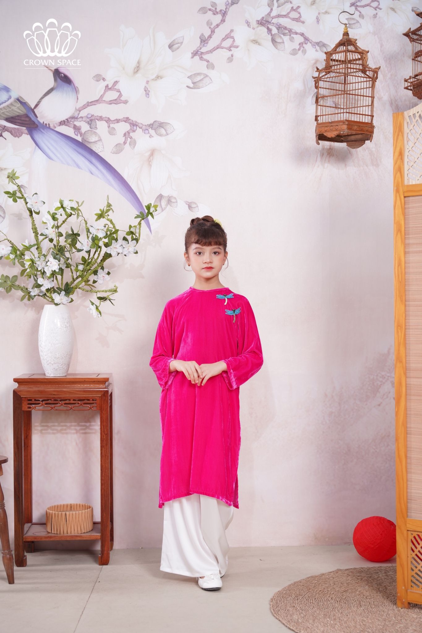 Áo Dài Nhung The Bé Gái Cổ Tròn | Crown Space CKGL9933118, CKGL9933119