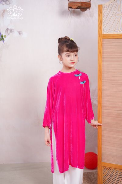  Áo Dài Nhung Dành Cho Bé Gái Crown Kids Cao Cấp CKGL9933118, CKGL9933119 Size 14 - 35Kg 