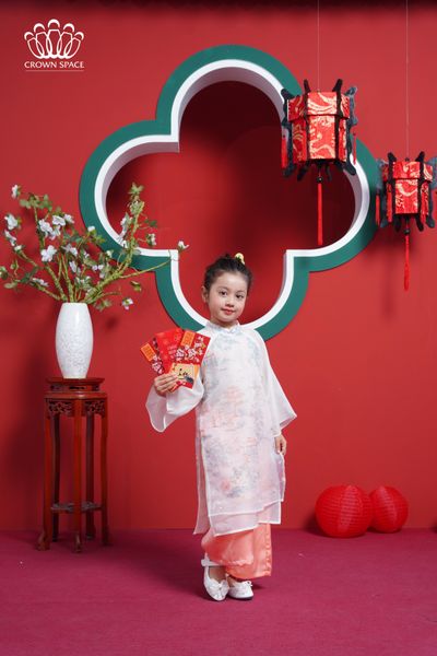  Áo Dài Voan Dành Cho Bé Gái Crown Kids Cao Cấp CKGL9933102 Size 25 - 35Kg 